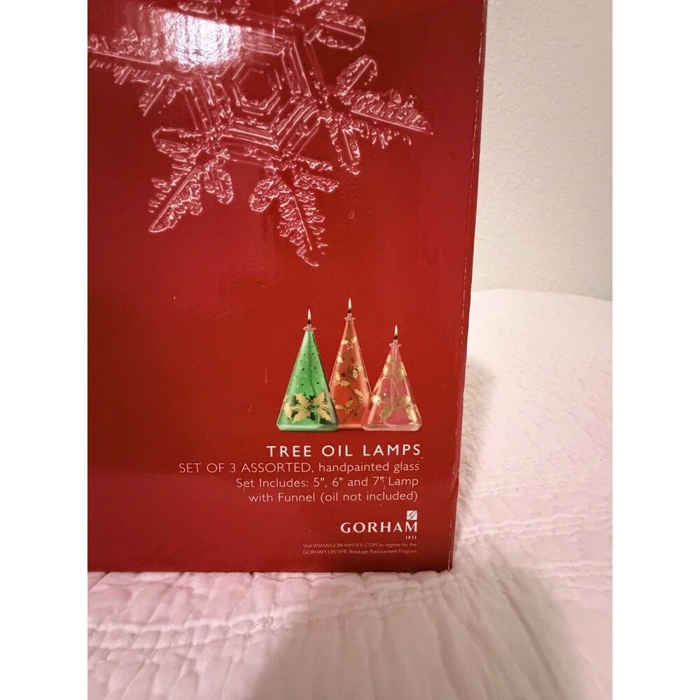Gorham Tree Oil Lamp Set of 3 Brand New In Box - Seasonal/Christmas/Fall
